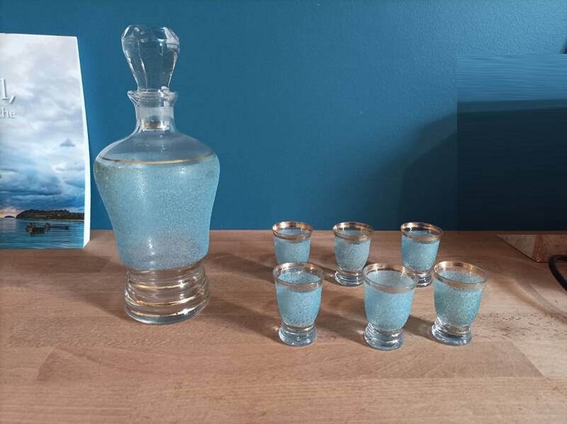 Sandblasted glass bottle service with golden edging Art Deco dp 0323120