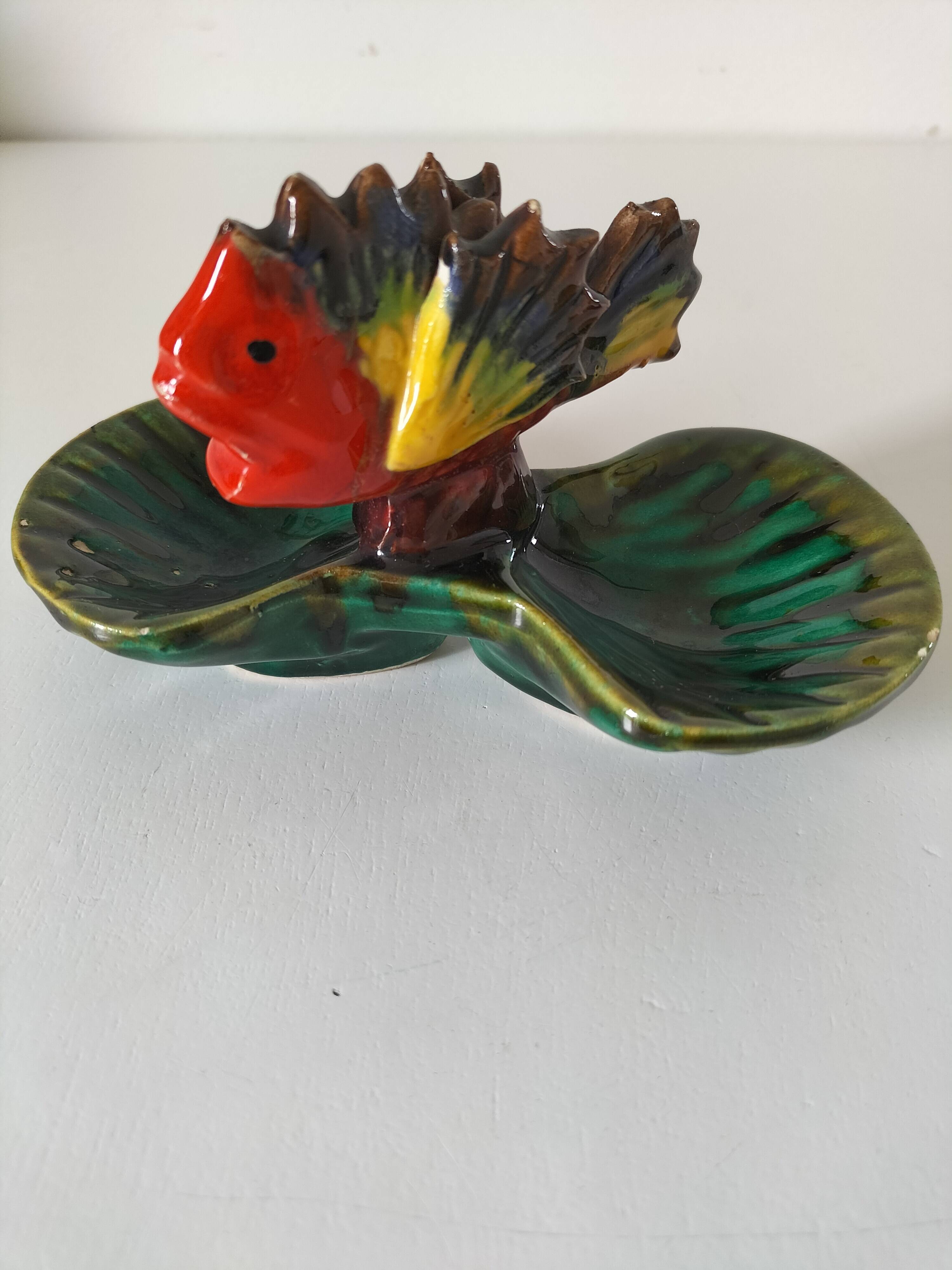Vintage 1960s-1970s fish barbotine pocket vases