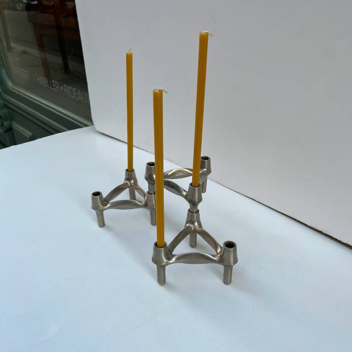 Vintage Stoffnagel candle holders in chrome steel