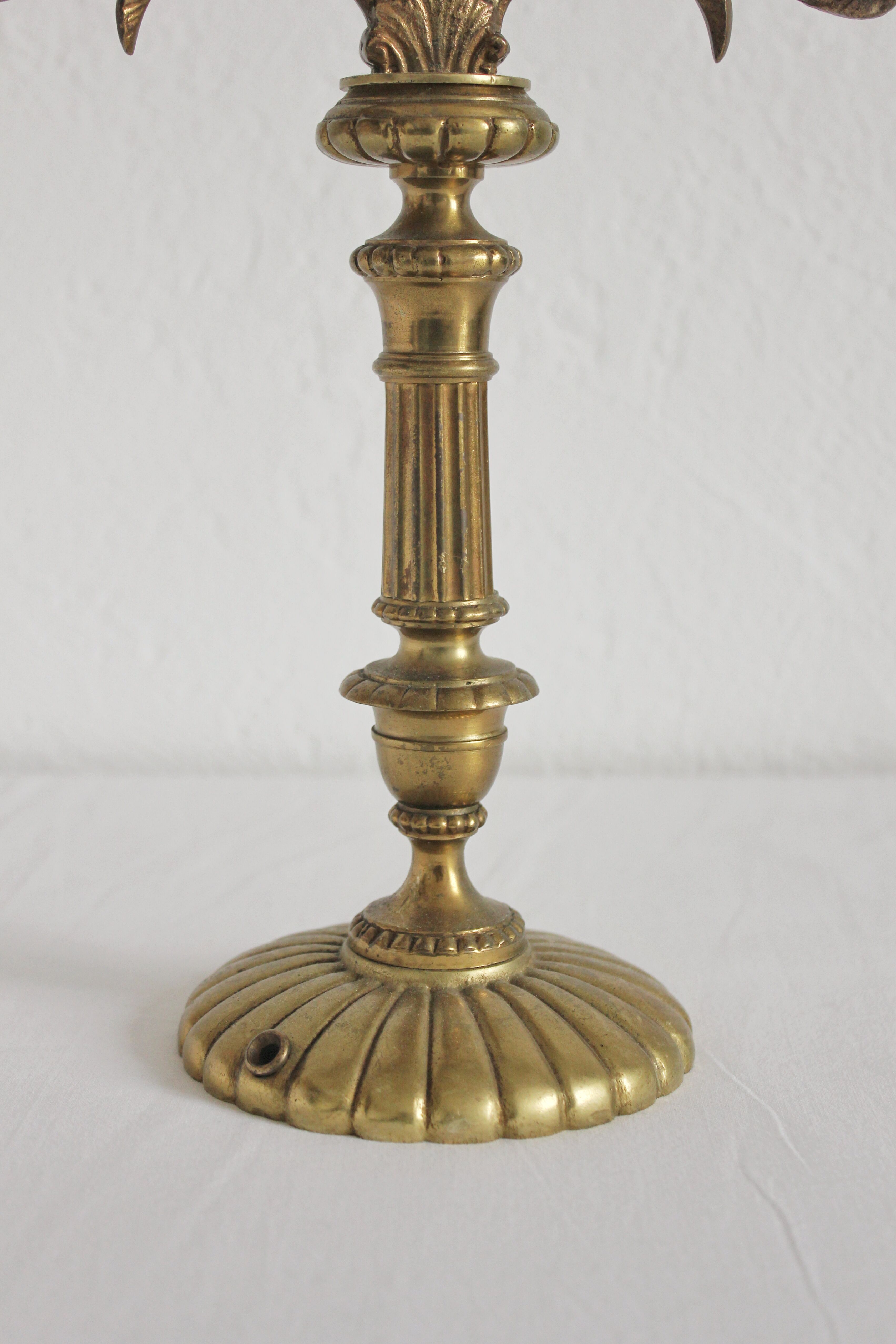 Vintage gilded brass 5-spoke chandelier