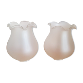 Matching Pair of White Opaque Glass Replacement Shades With Frilled Edge 3860