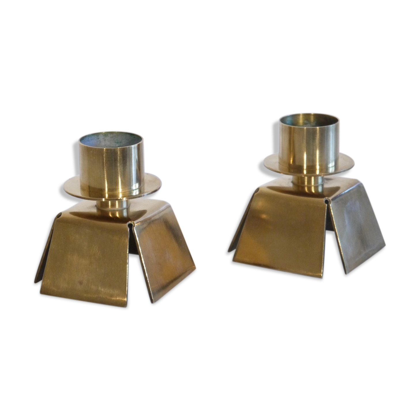 Pair of vintage Danish brass candle holders 1970