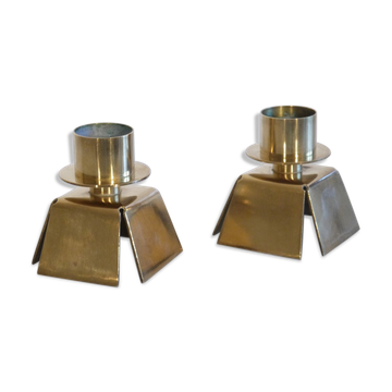 Pair of vintage Danish brass candle holders 1970