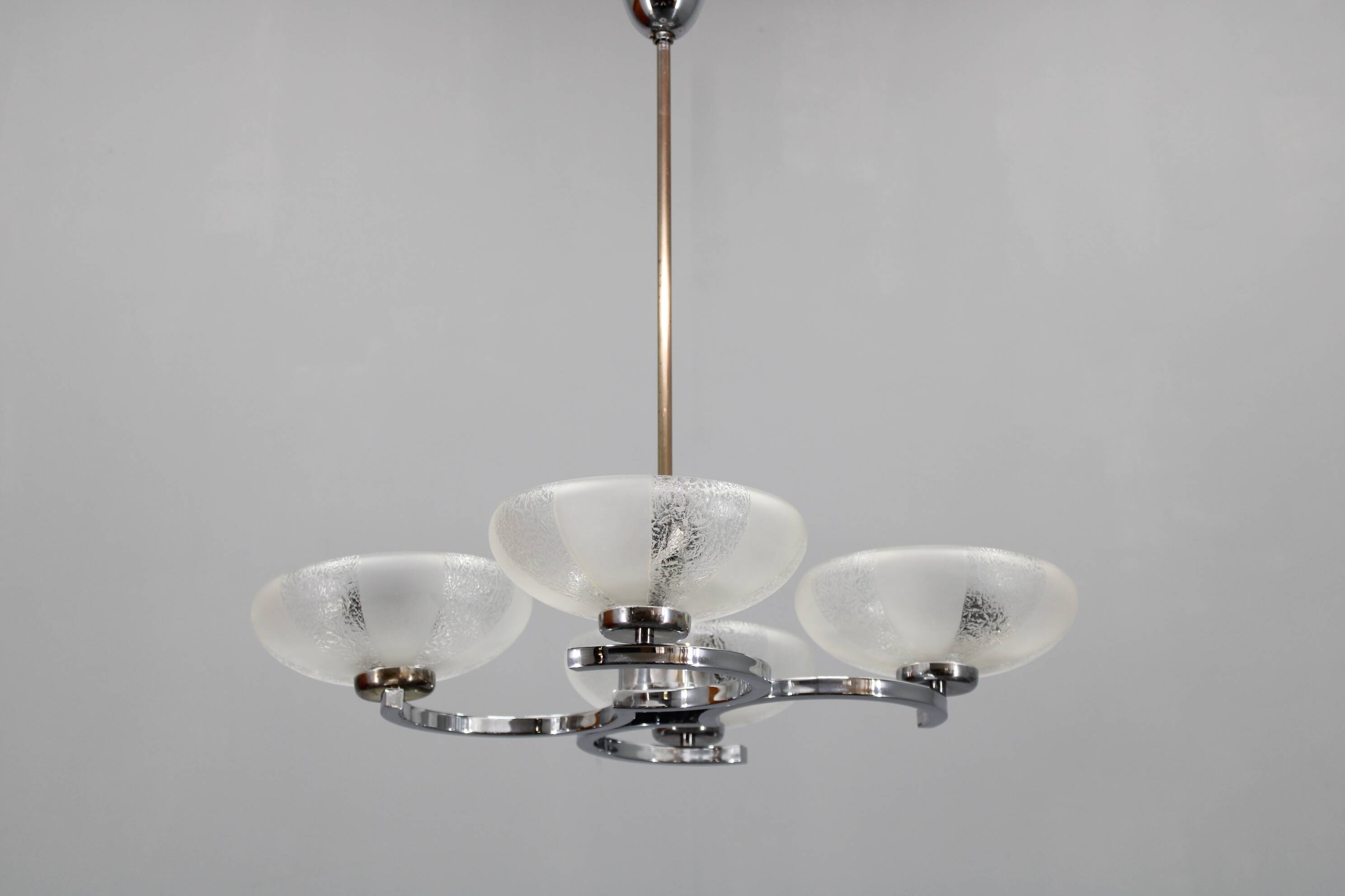 1950s Chrome and Glass Chandelier by Napako, Czechoslovakia