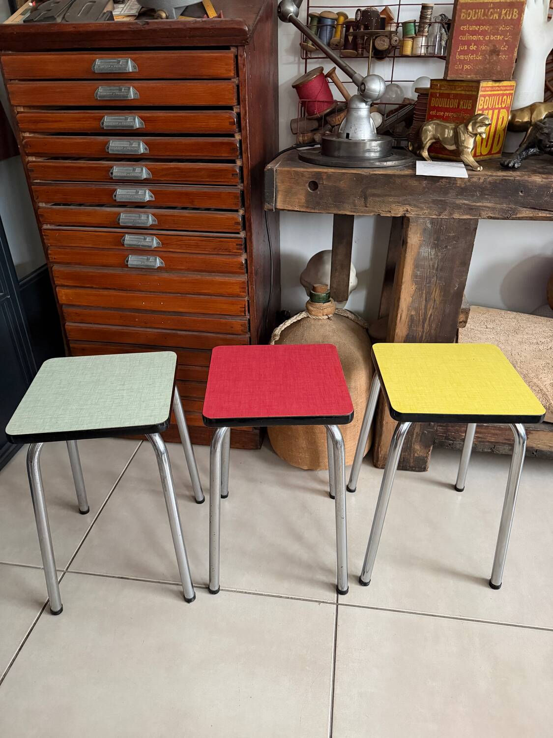 Set of 3 vintage Formica stools