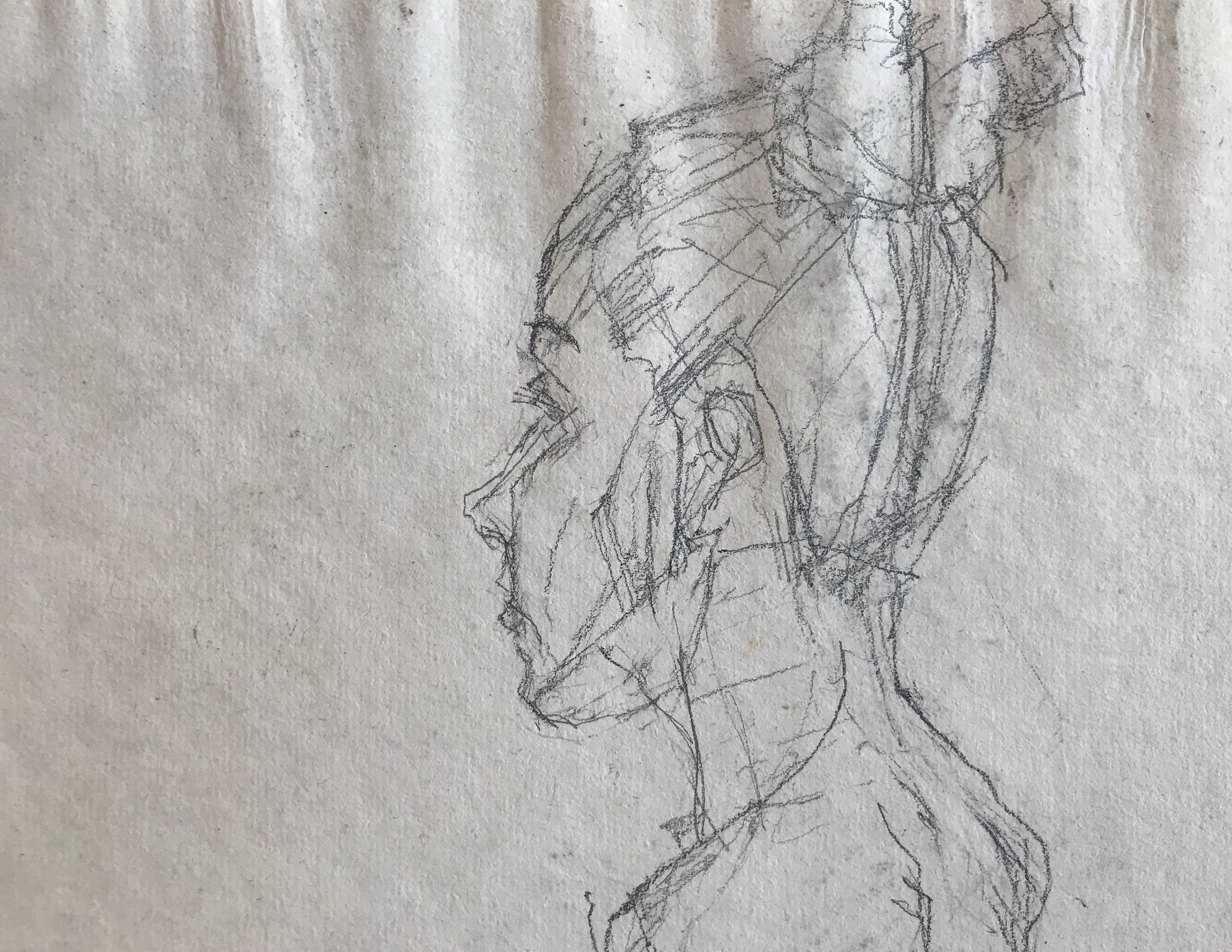 Pencil sketch on paper by robert haisley, standing contemporary figure (profile study)