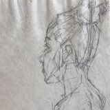 Pencil sketch on paper by robert haisley, standing contemporary figure (profile study)