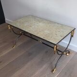 Coffee table in brushed steel and brass