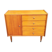 Chest of drawers of the 60s in mahogany conical feet 4 drawers 1 door