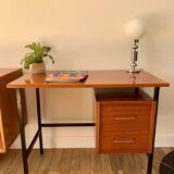 lacquered wood desk and black steel legs design from the 60s and 70s