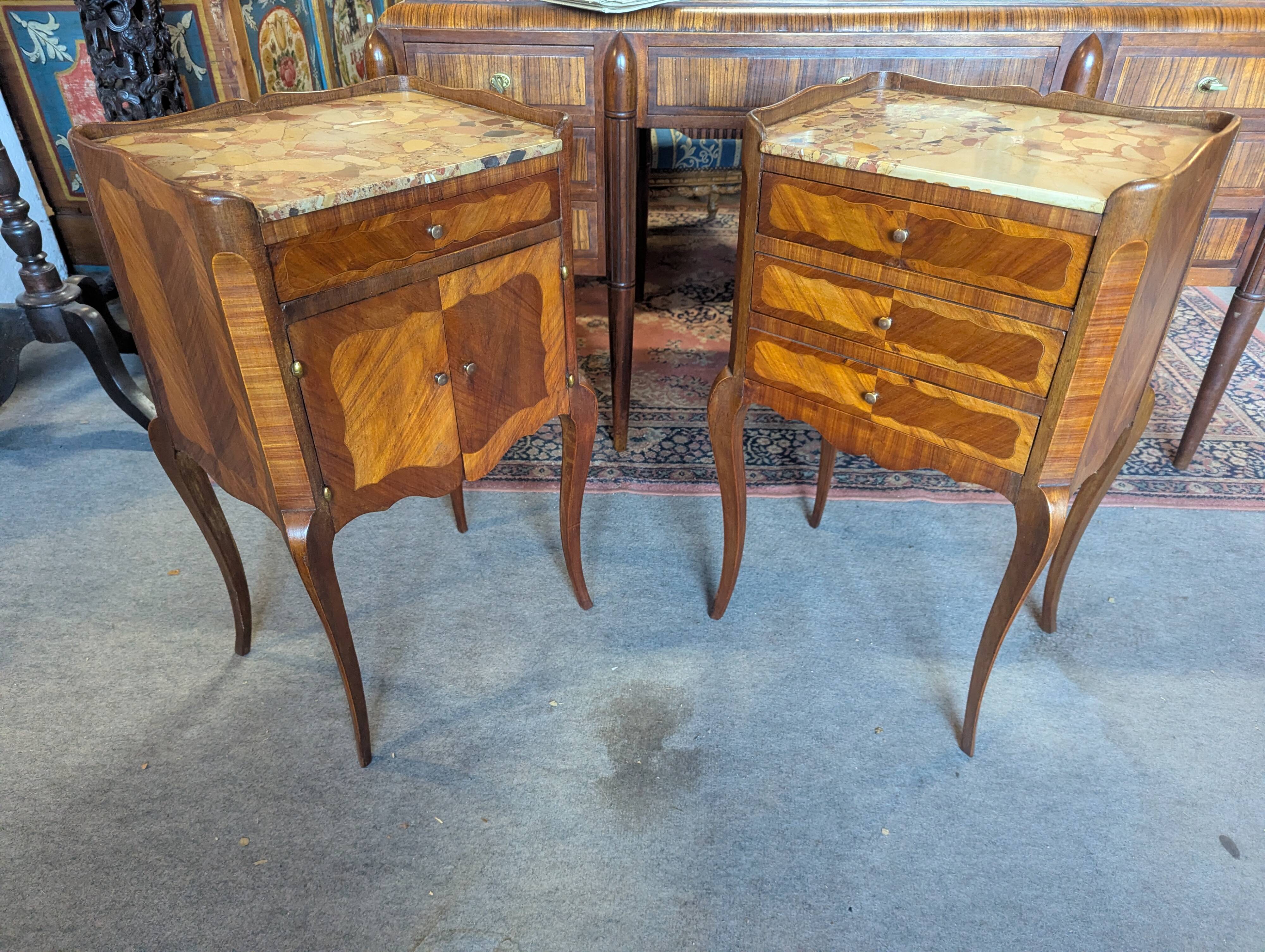 Pair of Louis XV Style Bedside Tables in Rosewood Marquetry