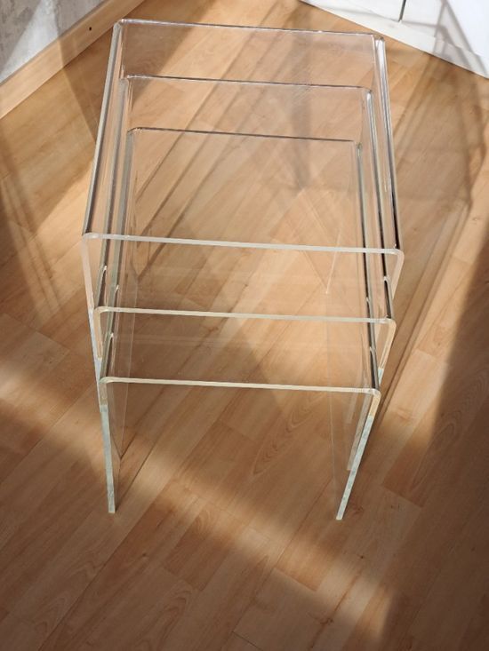 Vintage Mimi pull-out tables set in plexiglass