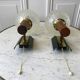 Pair of wall sconces balls in blown glass, metal and teak style 50s