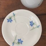 Superb cup and saucer with blue flowers, Limoges porcelain, monkey