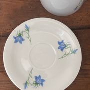 Superb cup and saucer with blue flowers, Limoges porcelain, monkey