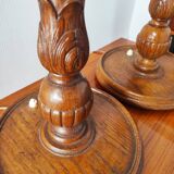 Pair of antique carved wooden lamps