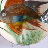 Ceramic dish, enameled terracotta, signed Puigdemont, 1960s, fish