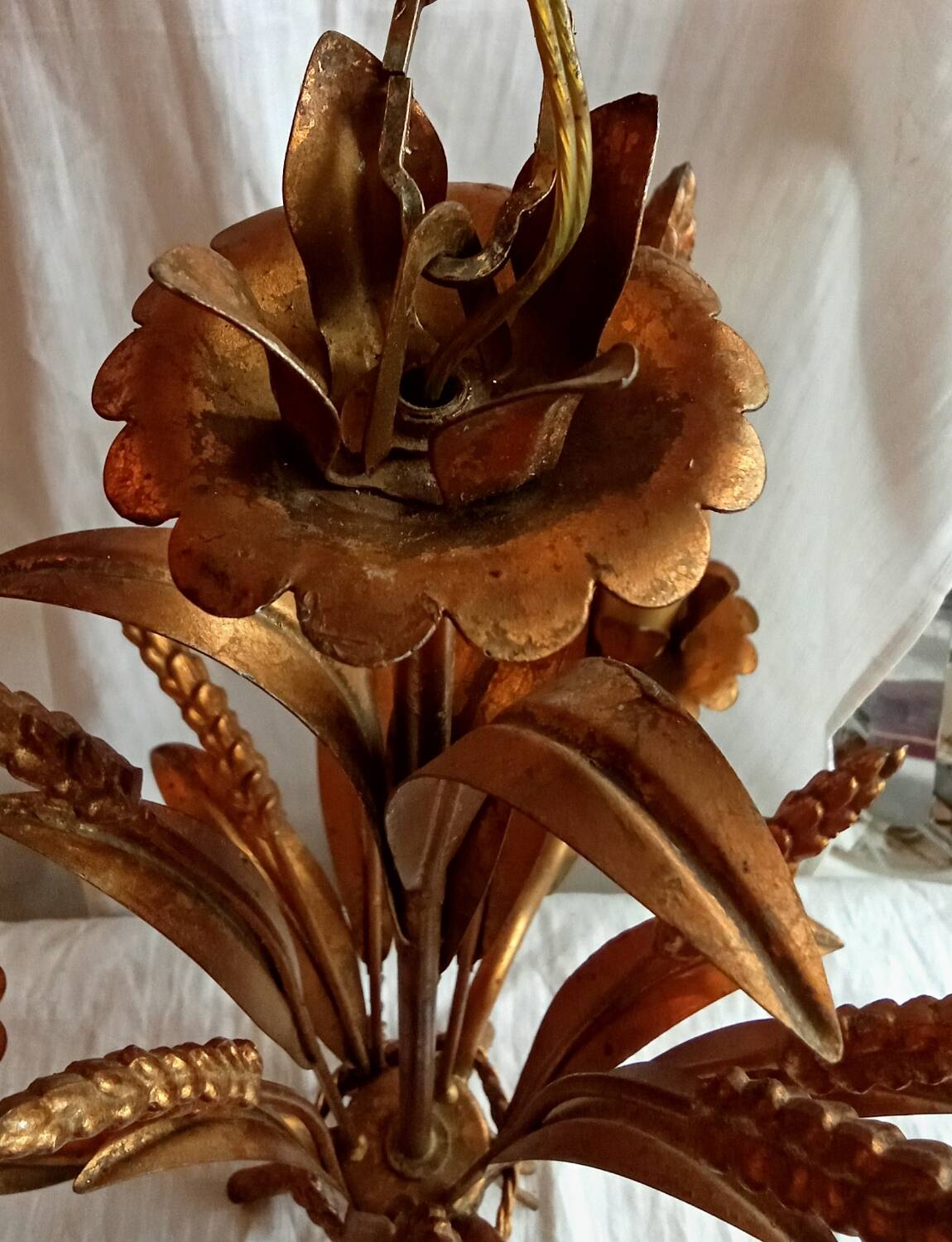 Vintage chandelier wheat sheaf gold metal