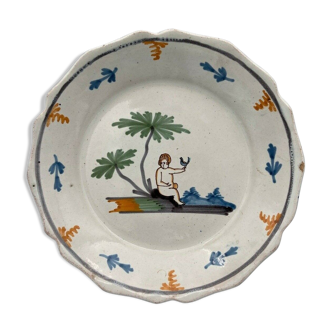 Plate faience nevers xviiieme floral decoration child