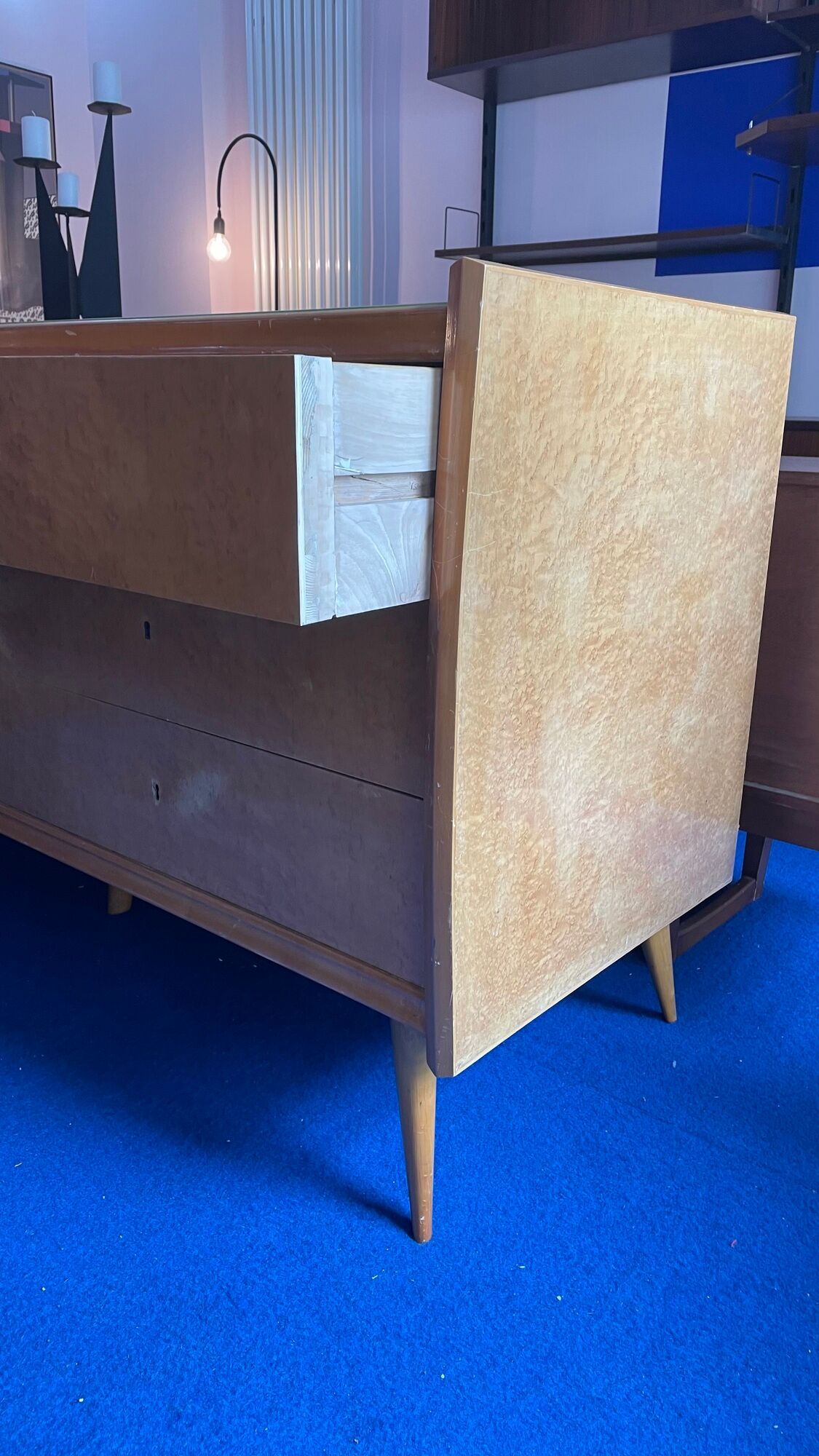 Commode pieds compas avec miroir italien des années 50