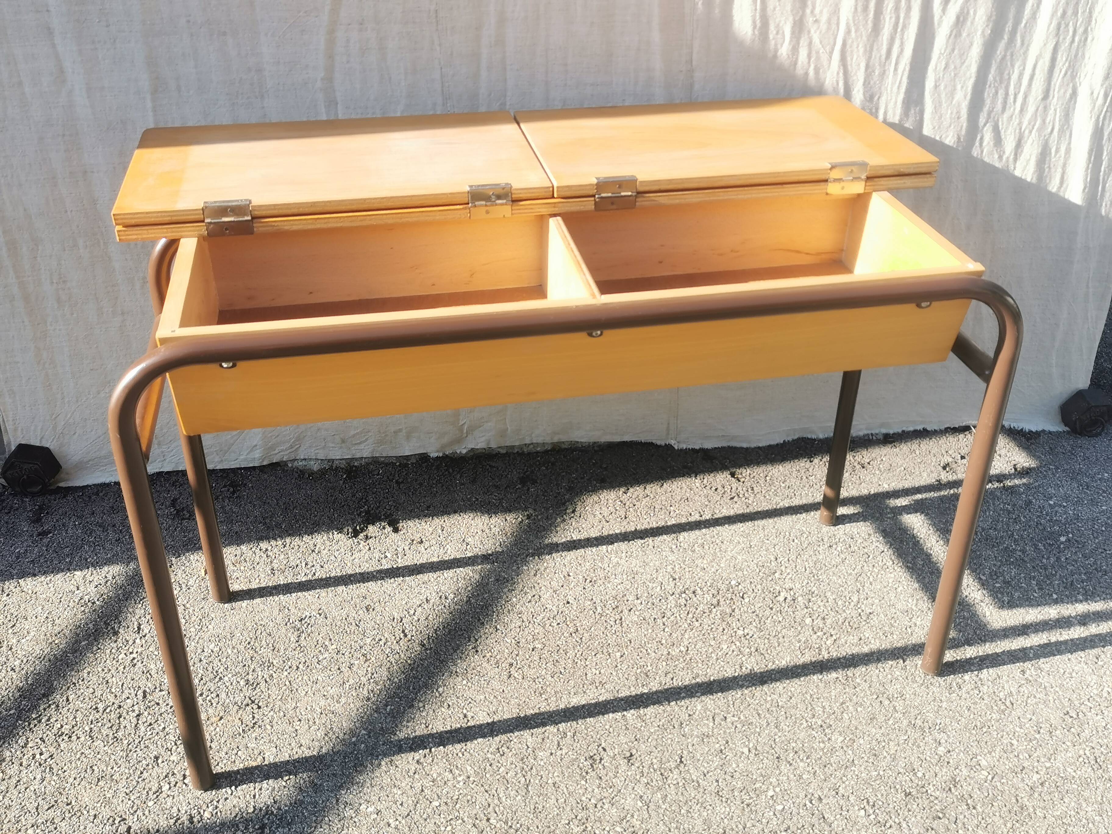 Vintage 2-seater desk with 2 leaves