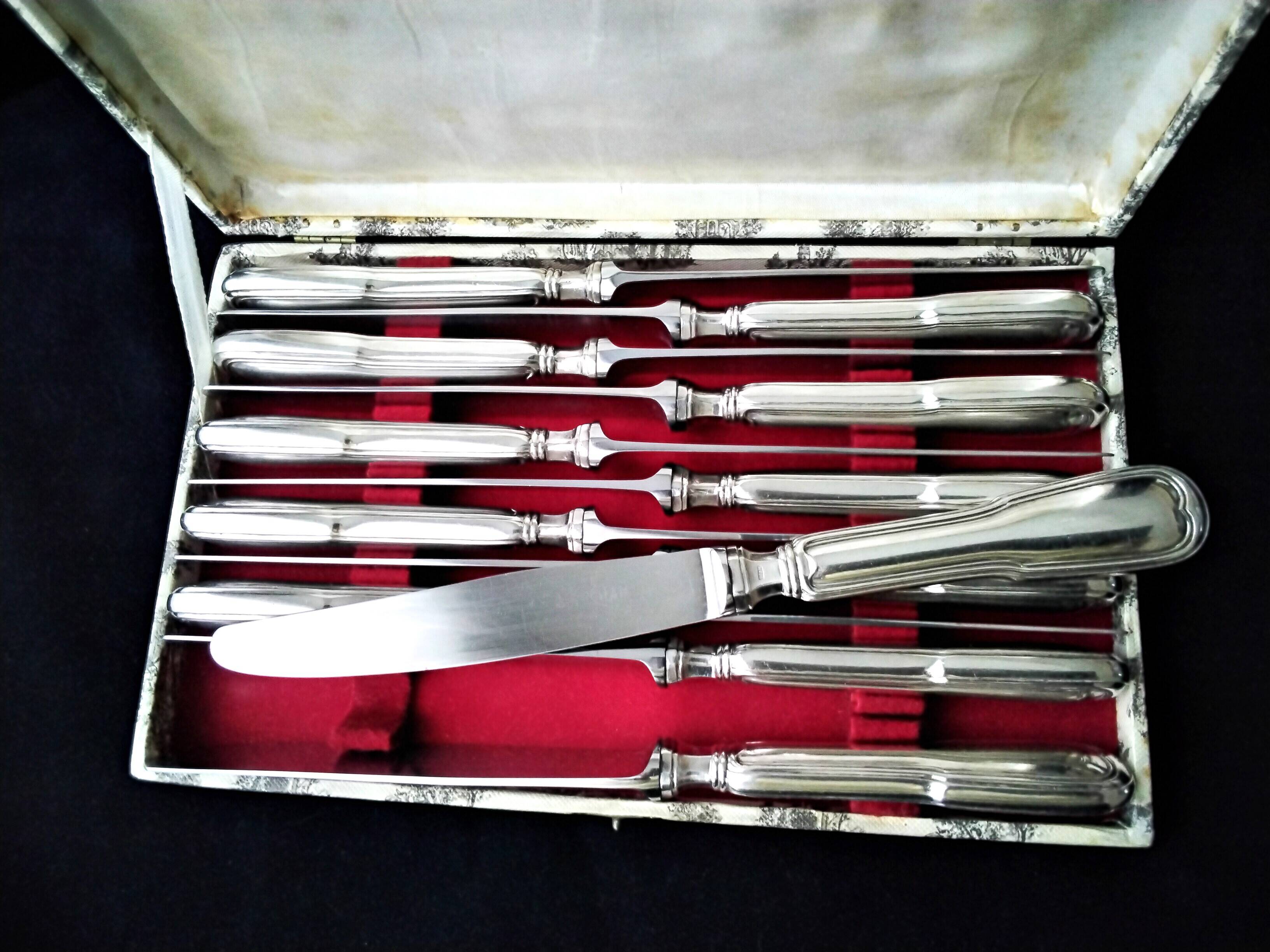 Box of 12 silver metal table knives SFAM Model Filet