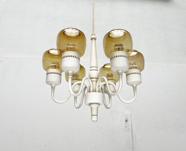 Lustre suédois milieu du siècle T526 avec verres de couleur ambre par Hans-Agne Jakobsson pour Hans-Agne Jakobsson Ab, années 1960