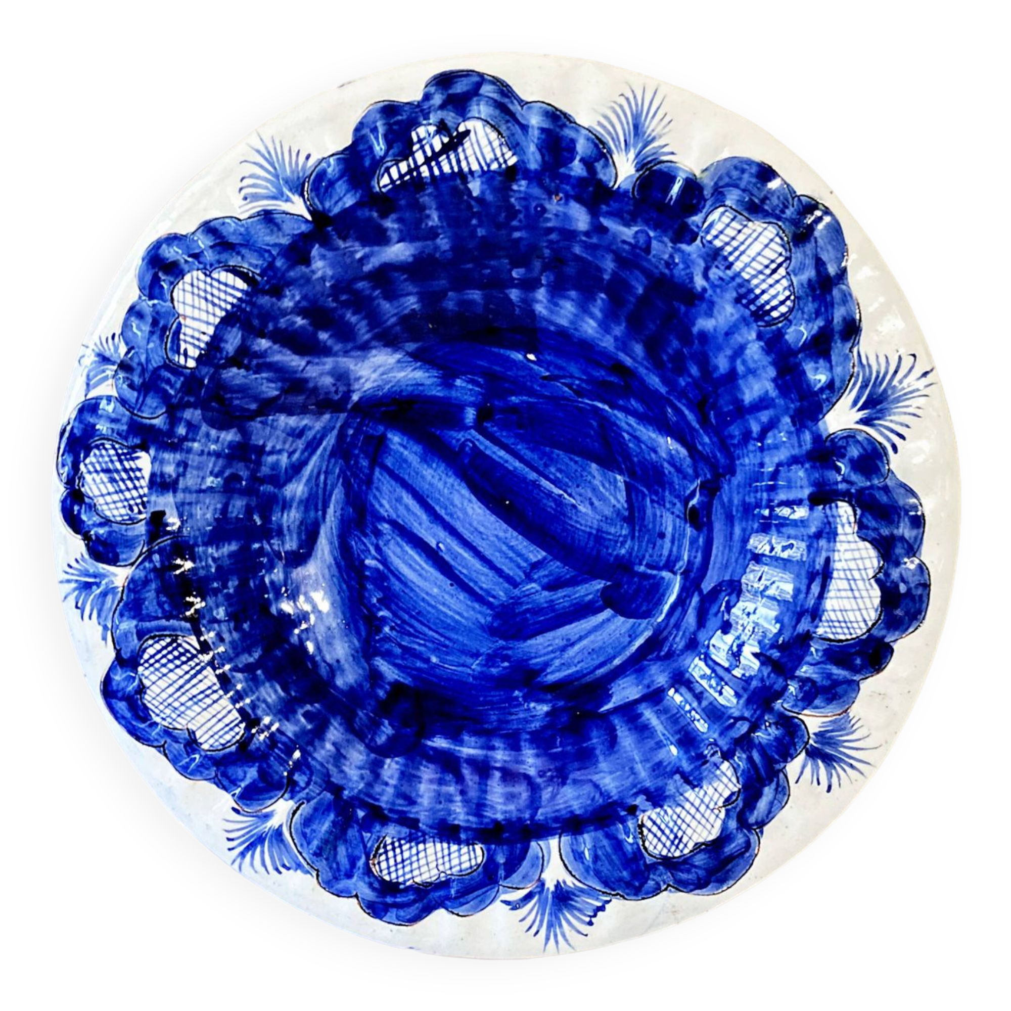 Hand-painted Portuguese ceramic dish, signed, 1993