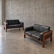 2 x canapé en rosewood italien des années 60 en cuir noir Bastiano par Afra Tobia Scarpa / Knoll / Gavina / années 1960