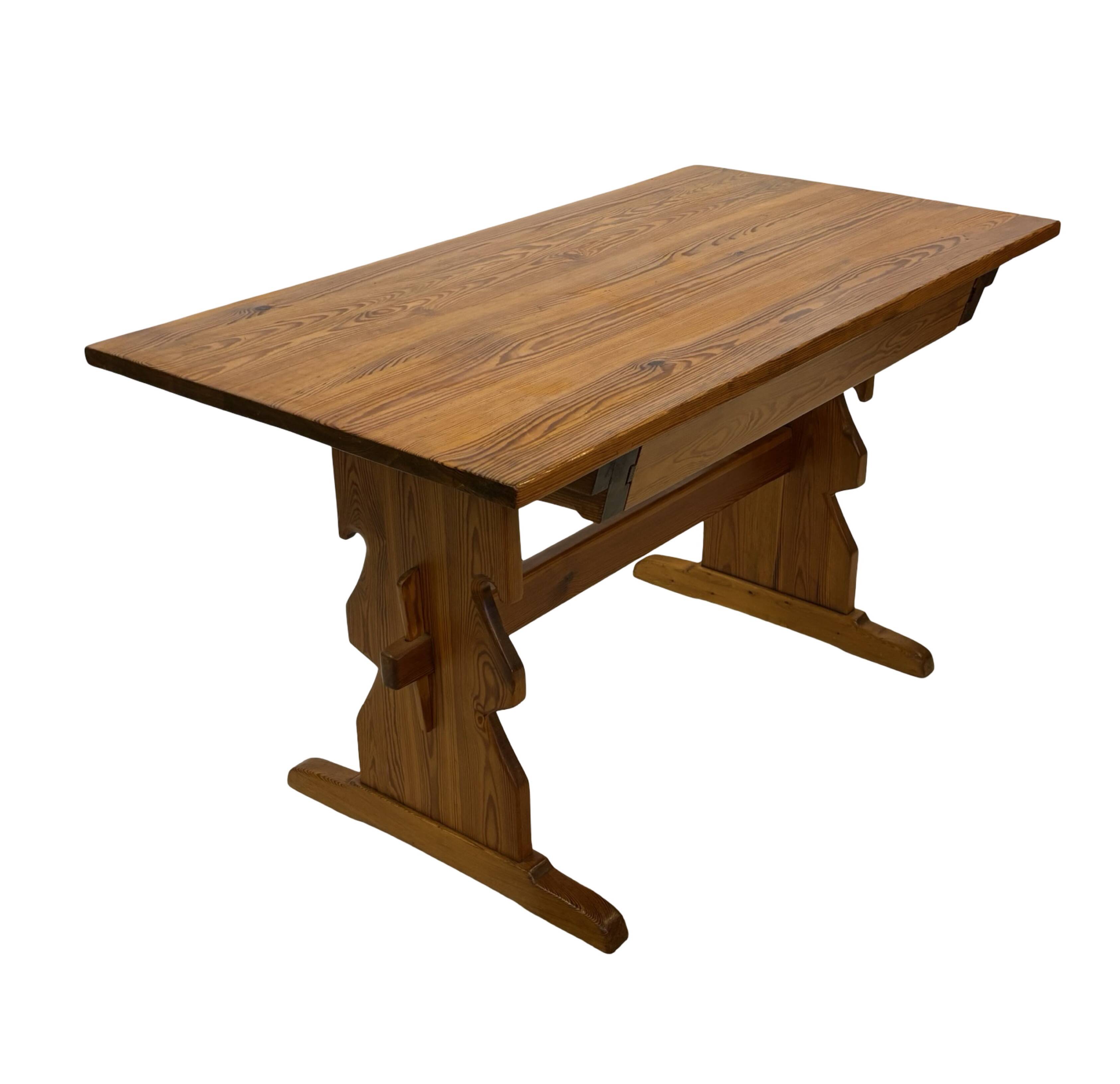 Vintage Pinewood Dining Table Desk with Drawer 60s Design