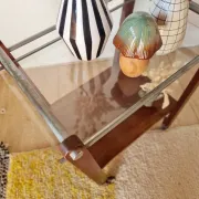 Vintage wooden and metal side table | Retro rolling cart