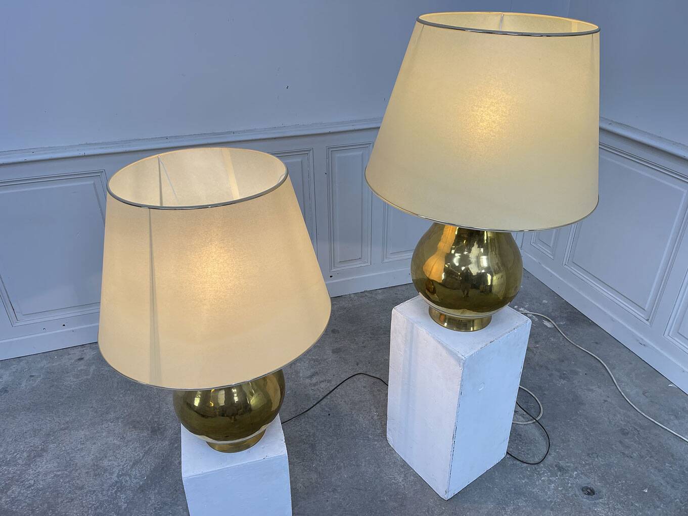 Pair of large vintage brass lamps