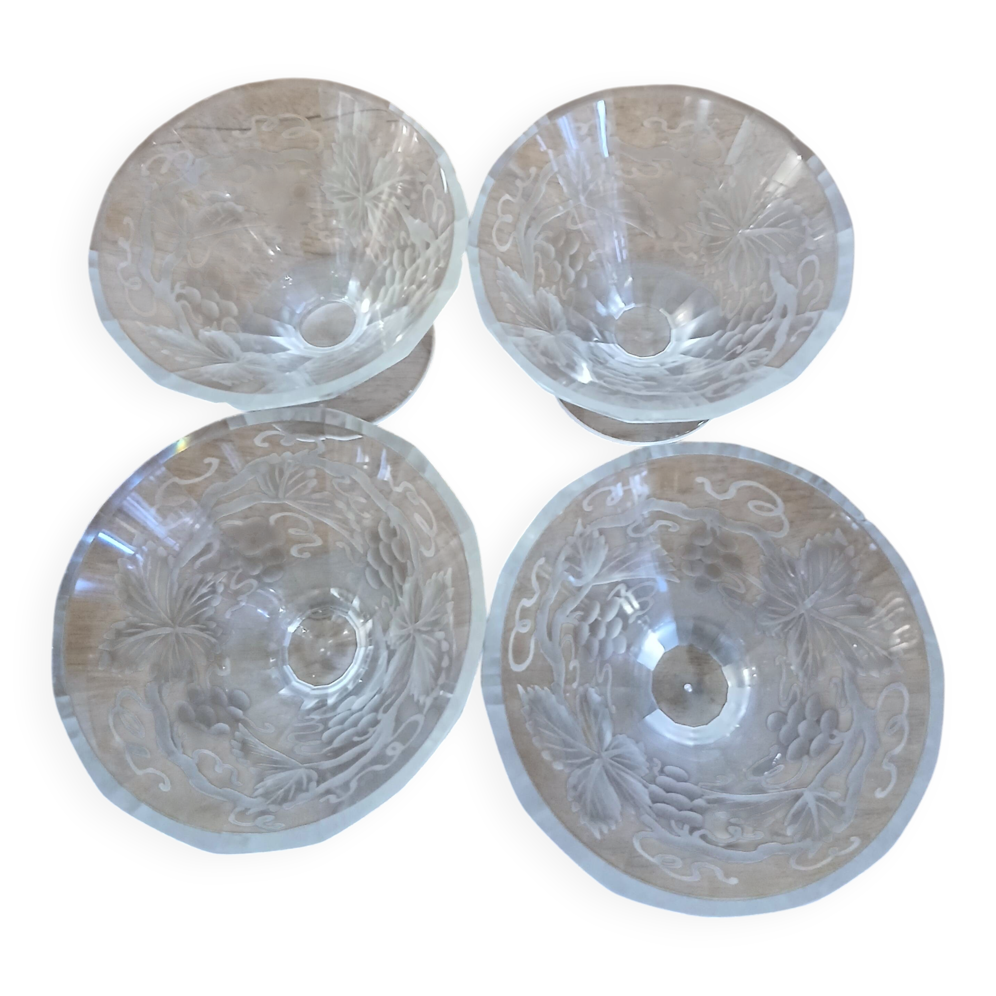 4 small Art Deco crystal glass bowls