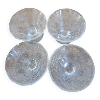 4 small Art Deco crystal glass bowls