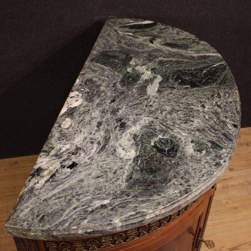 French Louis XVI style half-moon commode with marble top
