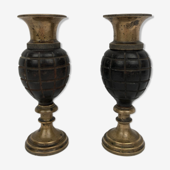Pair of "Grenade" candlesticks, bronze, 20th