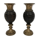 Pair of "Grenade" candlesticks, bronze, 20th