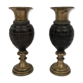 Pair of "Grenade" candlesticks, bronze, 20th