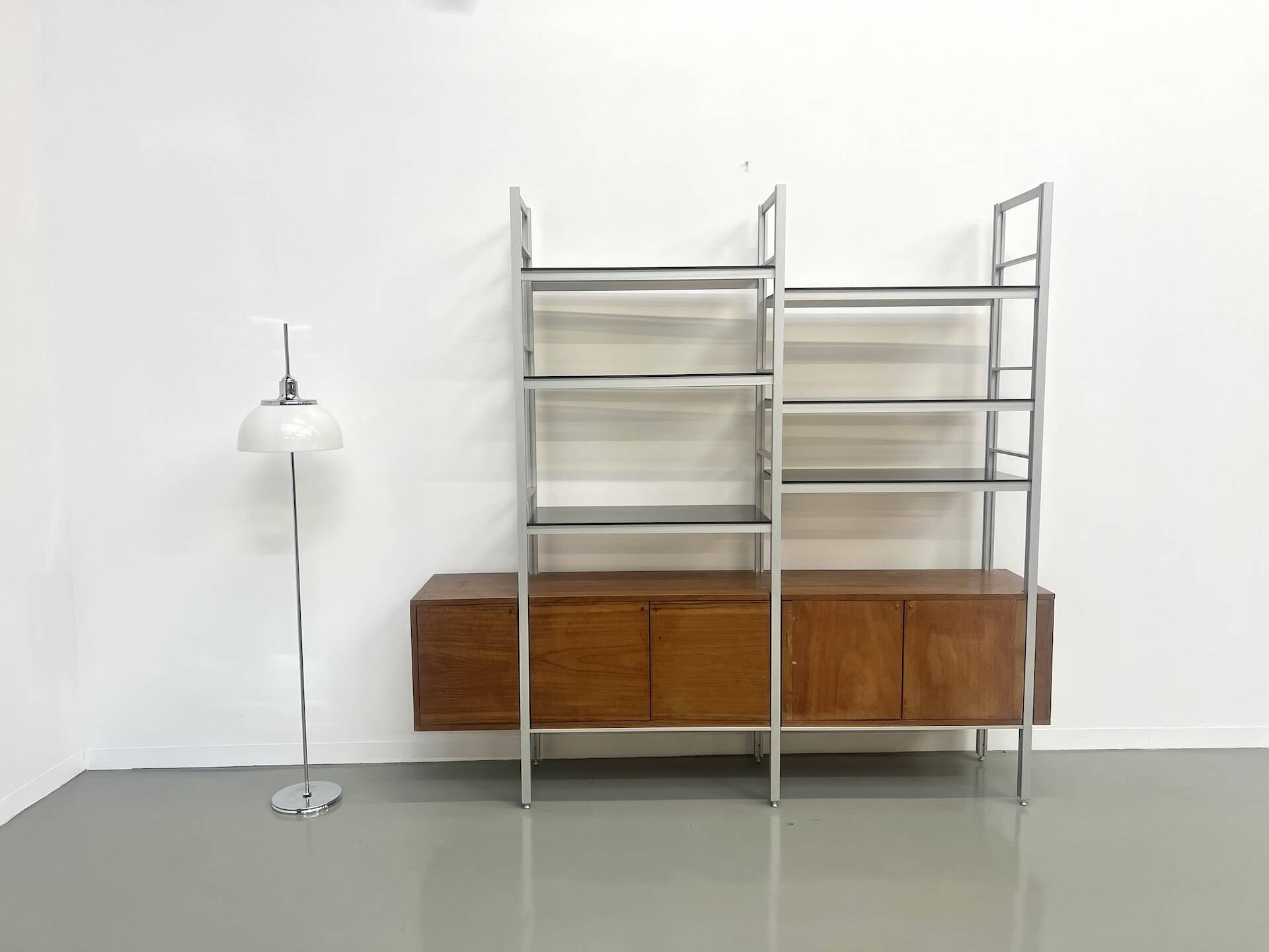 A row of 1980s bookshelves