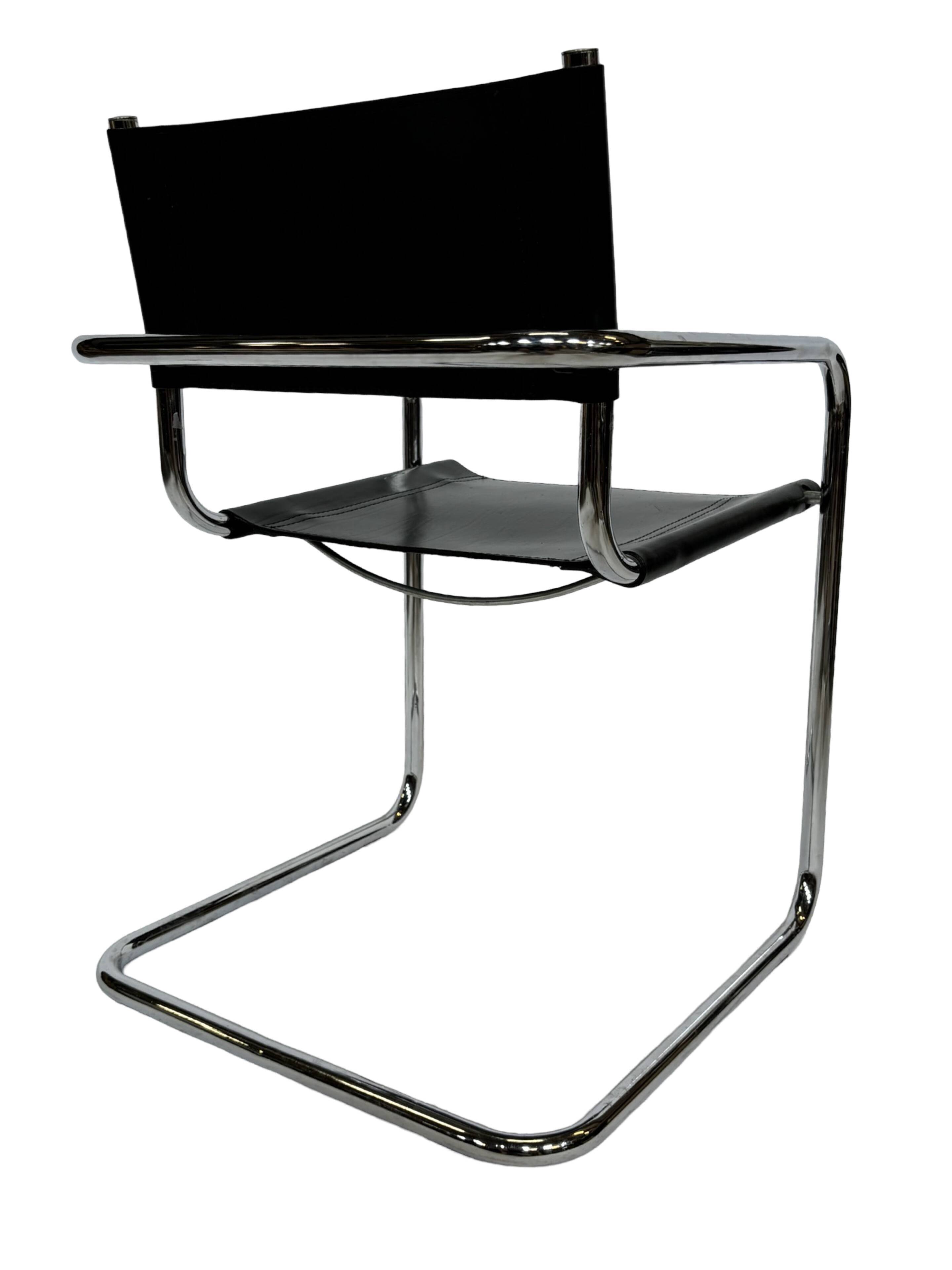 Ensemble vintage de 6 chaises à structure tubulaire Mart Stam design cuir