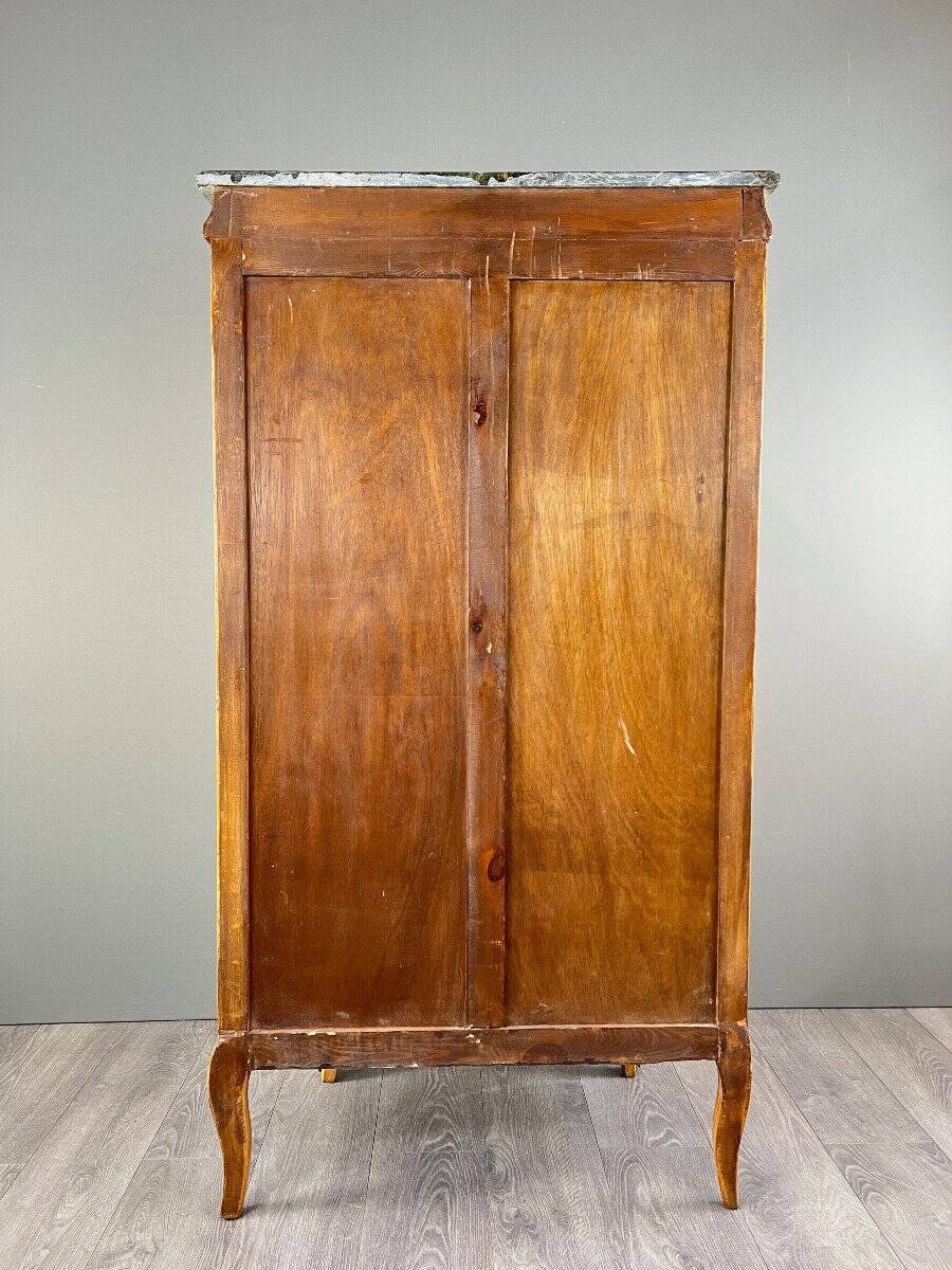 Commode Meuble De Rangement Louis XV En Loupe De Thuya Et Marbre, époque XI