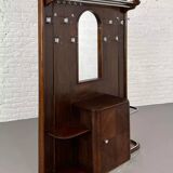 Art deco cloakroom coat rack in wood, mirror and chrome metal