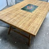 Vintage 50s rattan and bamboo dining table Audoux Minet La Roue Vallauris