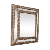Miroir à parcloses en laiton repoussé, verre au mercure, XIXe siècle