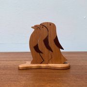 Vintage wooden penguin sculpture, set of 3.