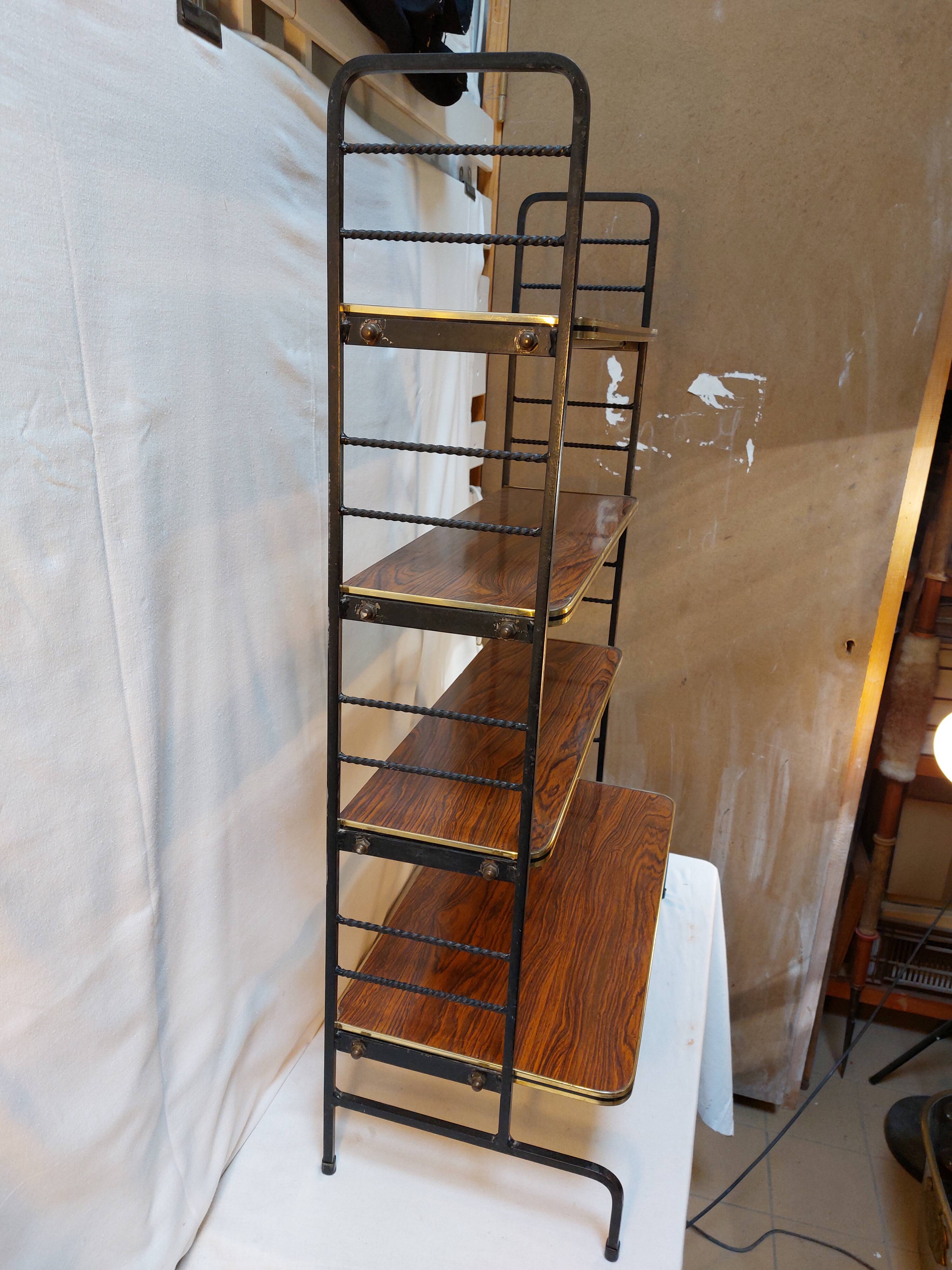 Etagère sur pieds / de sol en fer forgé et Formica - Vintage 1960