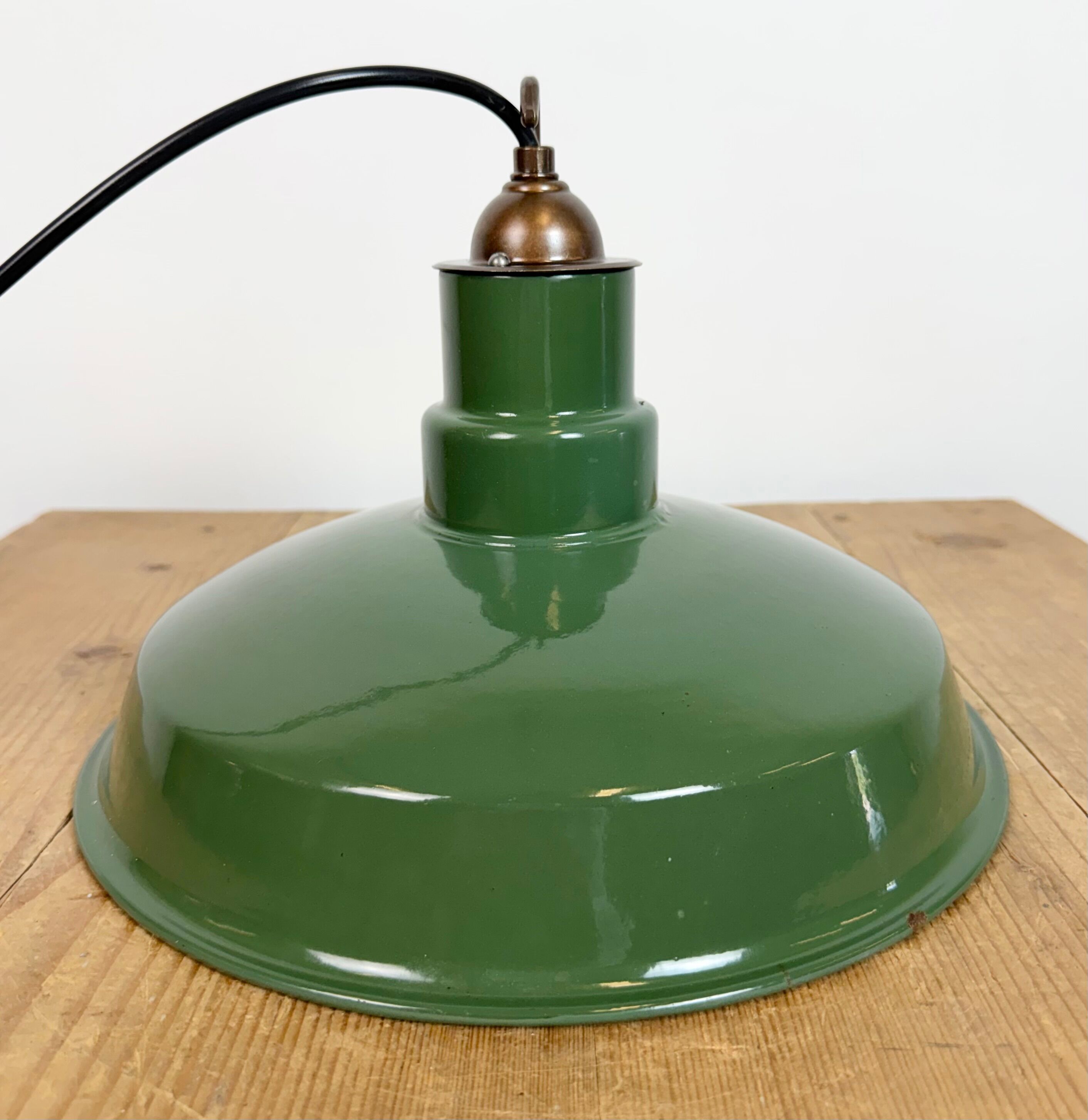 Industrial British Green Enamel Factory Pendant Lamp, 1960s