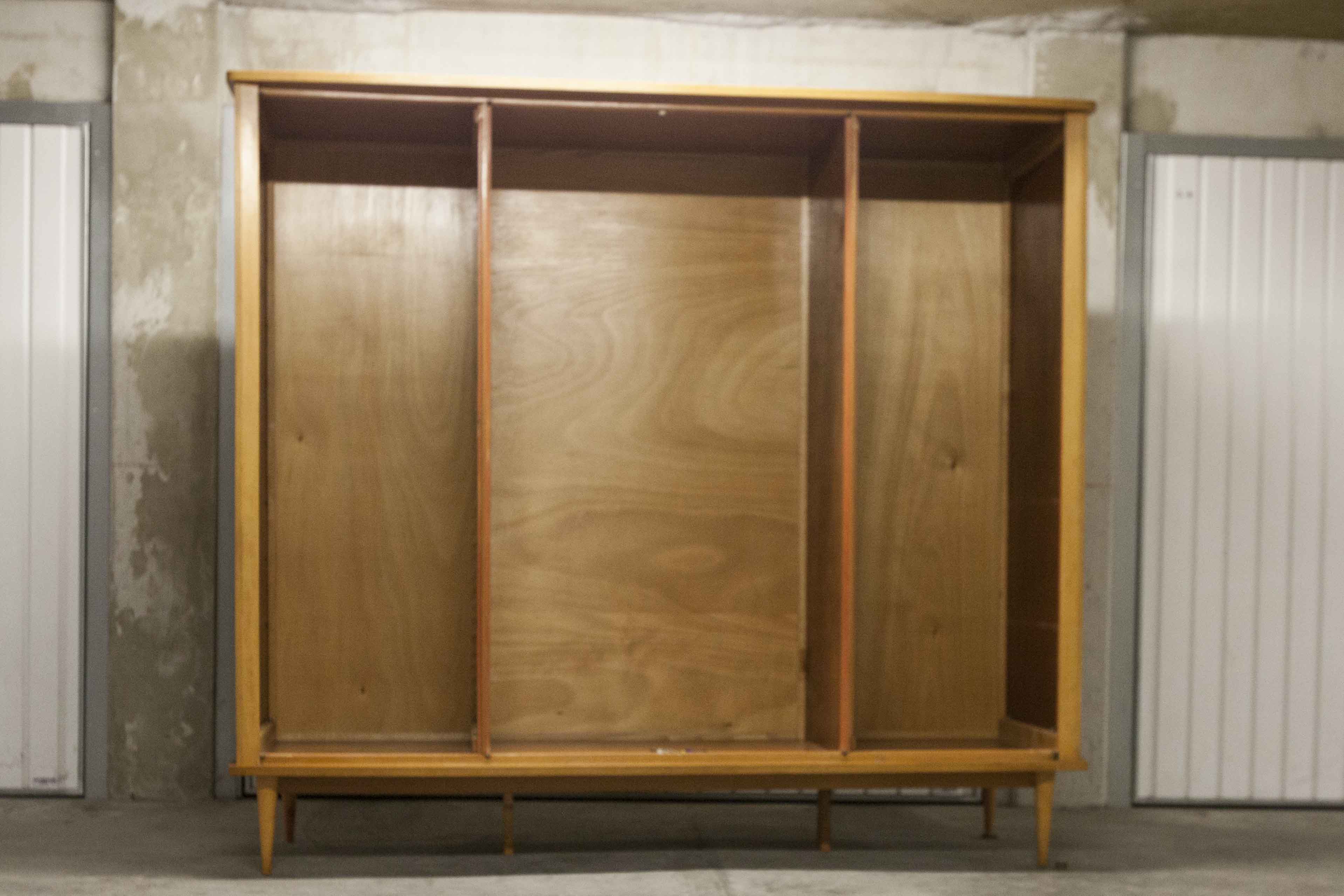 Scandinavian wardrobe 1960 honey color 4 doors L 205 cm