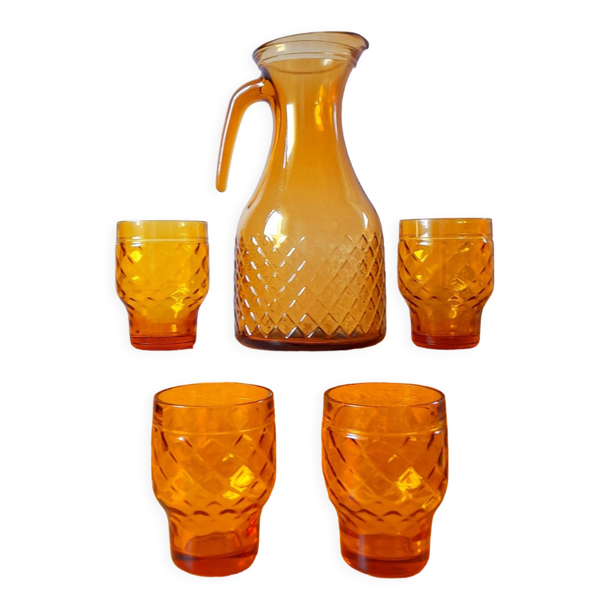 Service verres et carafe ambrée 70s