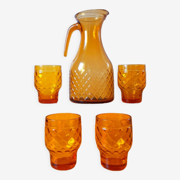 Service verres et carafe ambrée 70s